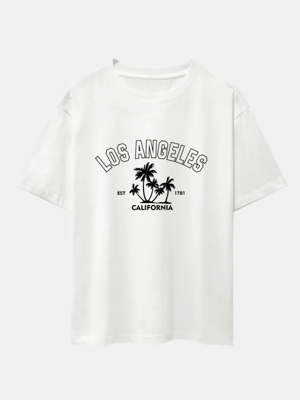 Los Angeles Palms Print Heavy Weight Oversize T-Shirt sold by Hoooyi