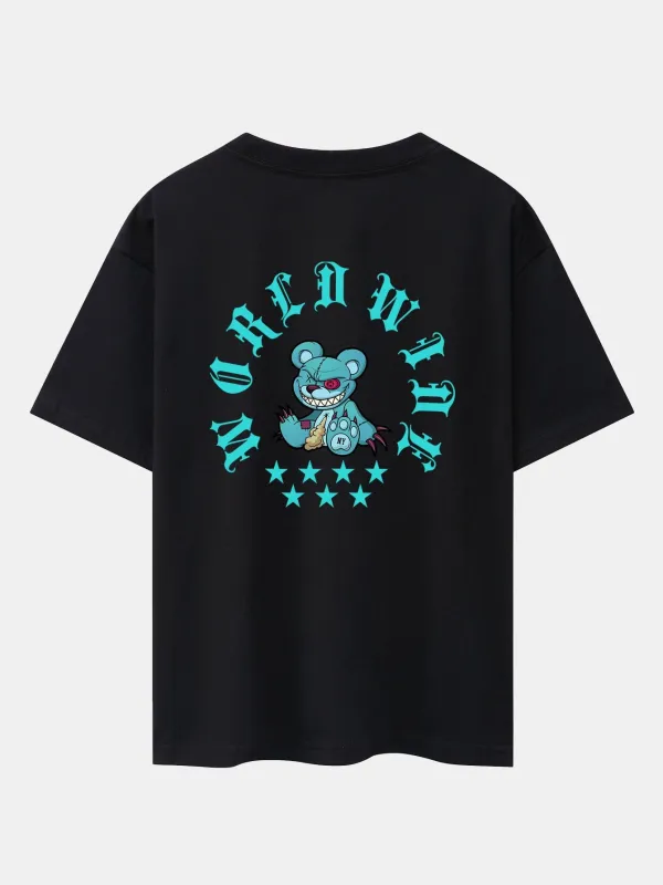 Evil Bear Back Print Heavy Weight Oversize T-Shirt sold by Hoooyi