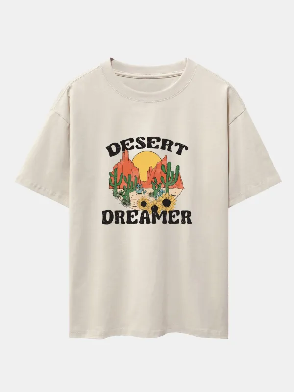 Vintage Desert Cactus Print Heavy Weight Oversize T-Shirt sold by Hoooyi