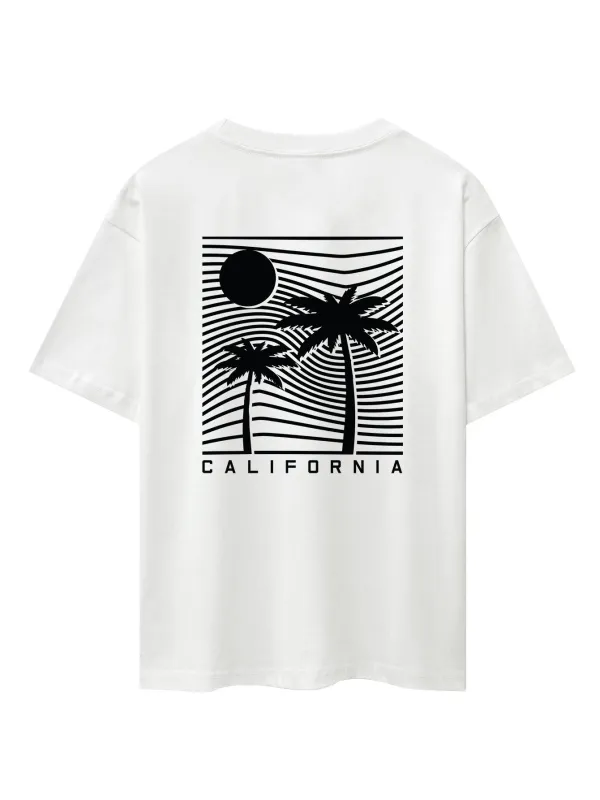 California Palm Tree Back Print Heavy Weight Oversize T-Shirt made by Hoooyi