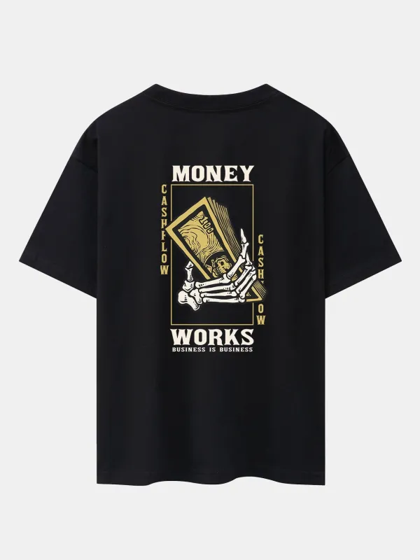 Money Skull Back Print Heavy Weight Oversize T-Shirt sold by Hoooyi