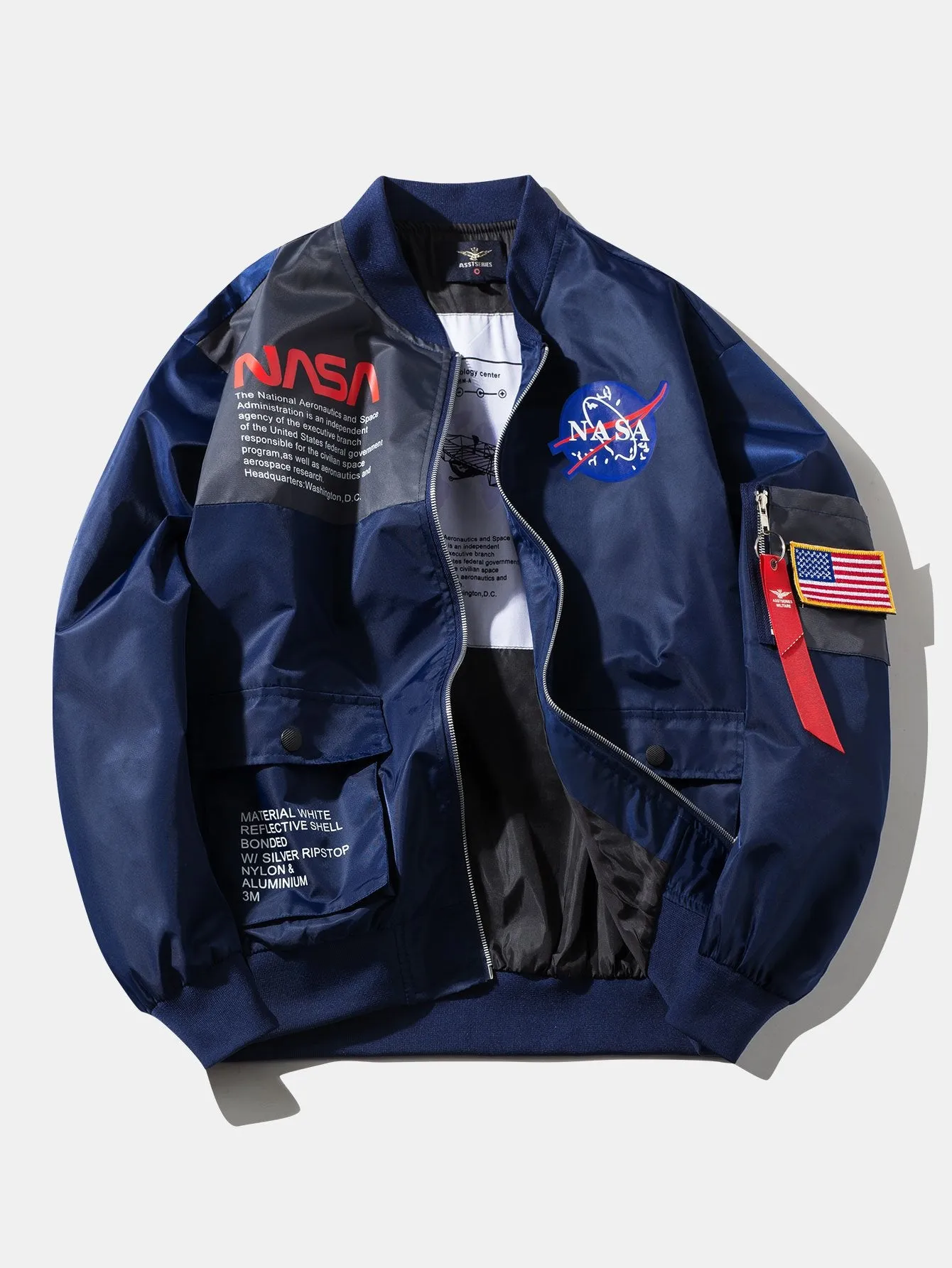 Oversized NASA Print Bomber Jacket sold by Hoooyi product image thumbnail 3