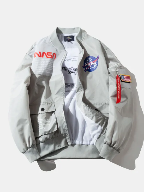 Oversized NASA Print Bomber Jacket sold by Hoooyi