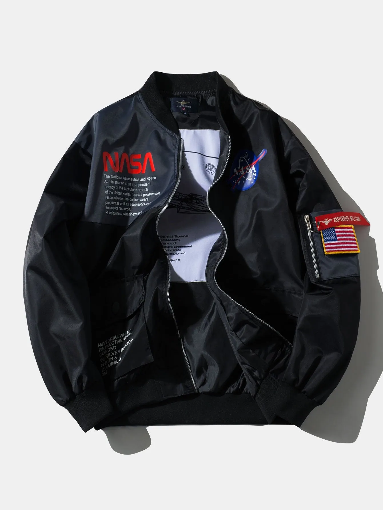Oversized NASA Print Bomber Jacket sold by Hoooyi product image thumbnail 2