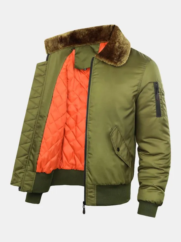 Quilted Lined Bomber Jacket With Faux Fur Collar sold by Hoooyi