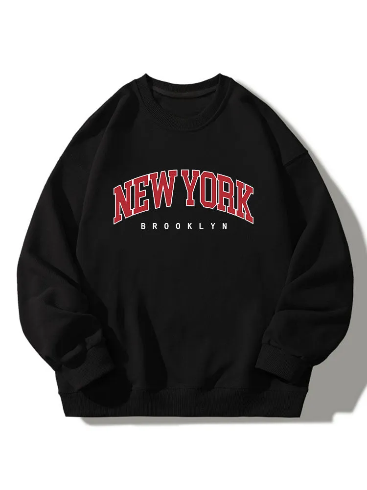 New York Print Crew Neck Relaxed Sweatshirt sold by Hoooyi product image thumbnail 2