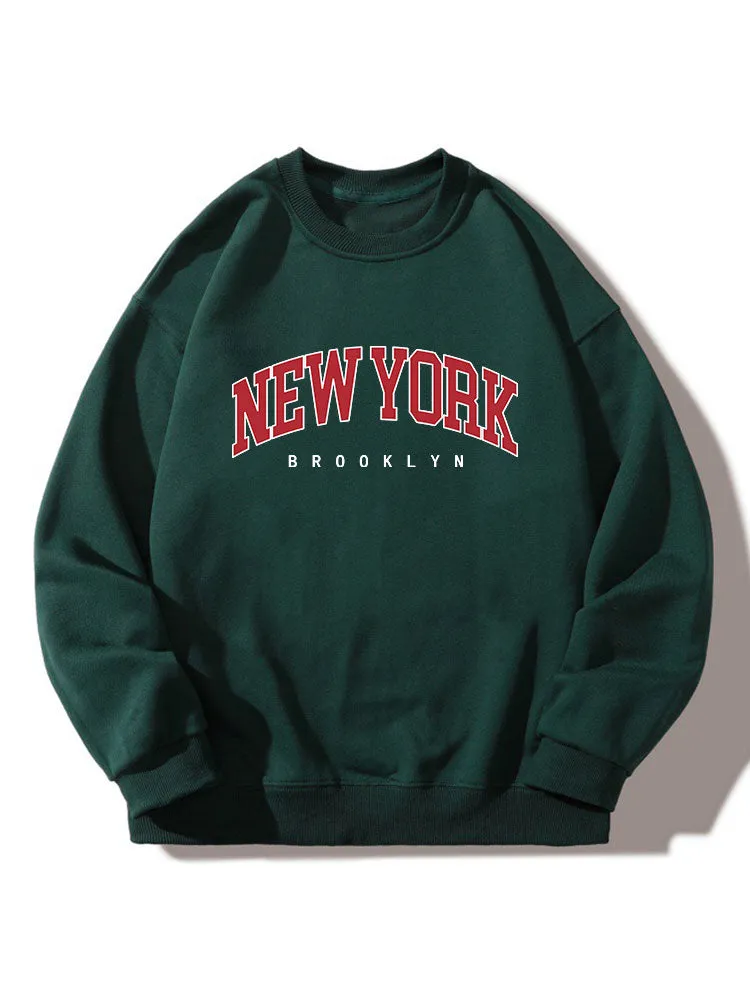 New York Print Crew Neck Relaxed Sweatshirt sold by Hoooyi