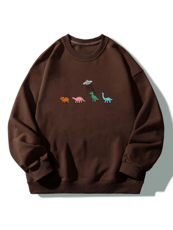 Cartoon Dinosaur Print Crew Neck Relaxed Sweatshirt made by Hoooyi
