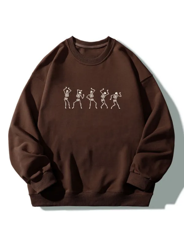 Dancing Skeleton Print Crew Neck Relaxed Sweatshirt sold by Hoooyi
