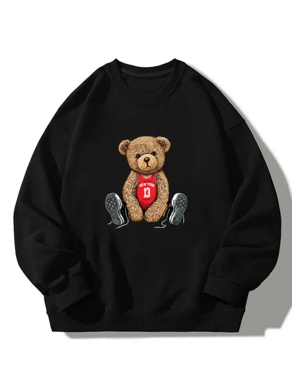 New York Bear Print Relaxed Sweatshirt sold by Hoooyi
