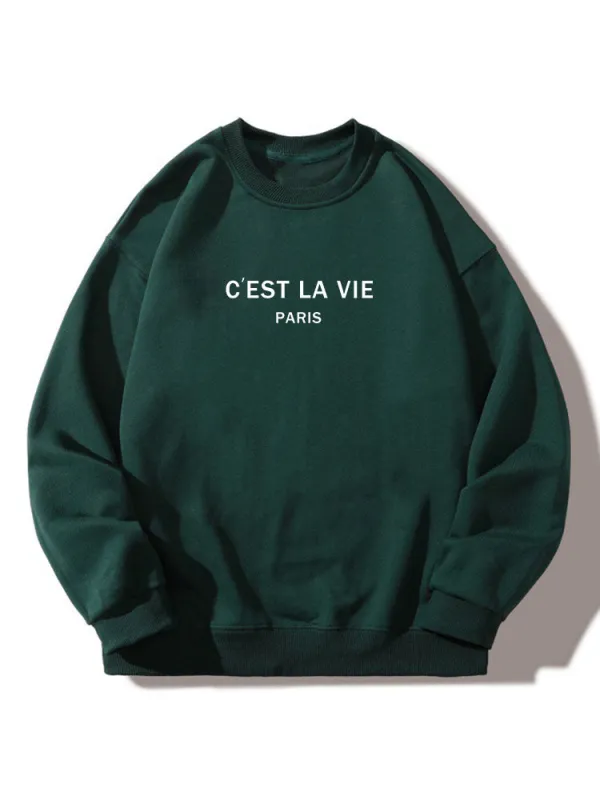 Paris Print Crew Neck Relaxed Sweatshirt sold by Hoooyi