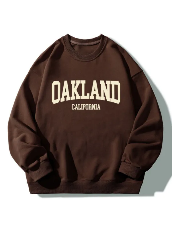 Oakland Print Crew Neck Relaxed Sweatshirt sold by Hoooyi