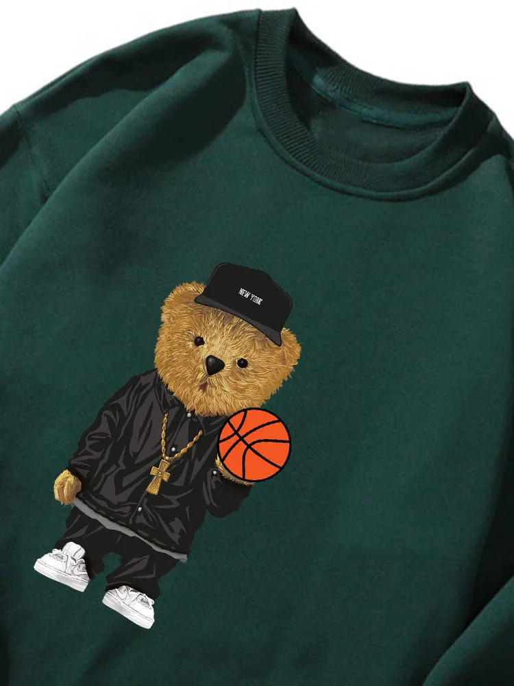 Basketball Bear Print Crew Neck Relaxed Sweatshirt sold by Hoooyi product image thumbnail 2