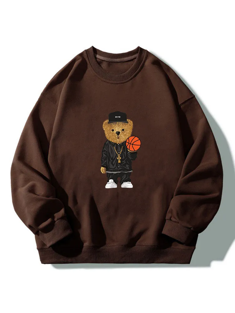 Basketball Bear Print Crew Neck Relaxed Sweatshirt sold by Hoooyi product image thumbnail 5