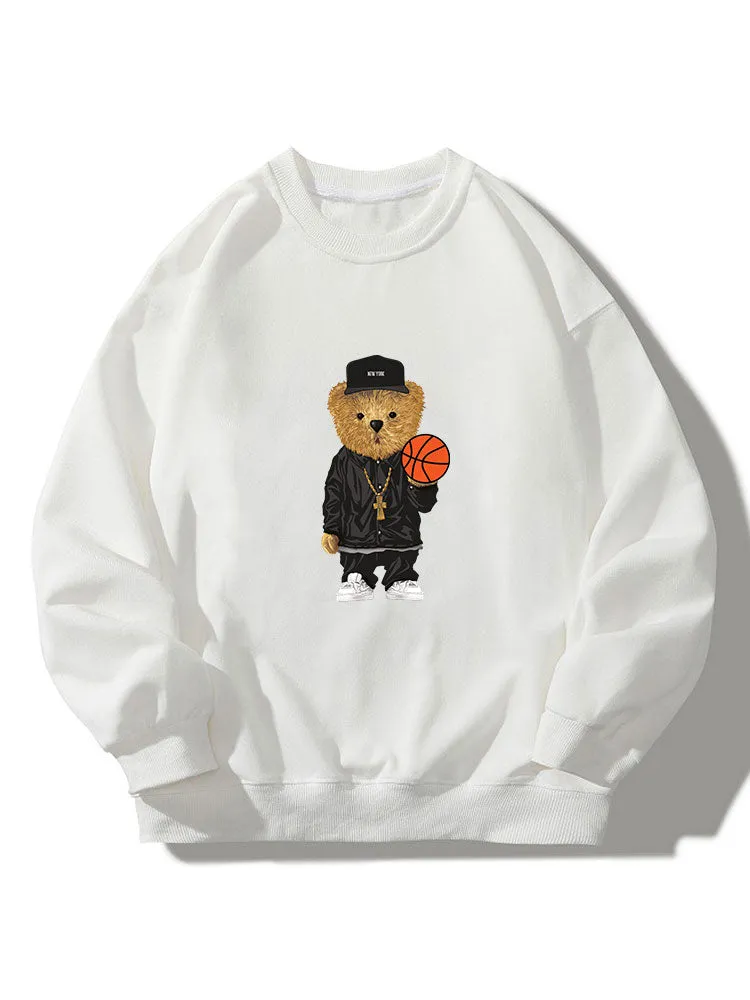 Basketball Bear Print Crew Neck Relaxed Sweatshirt sold by Hoooyi product image thumbnail 4