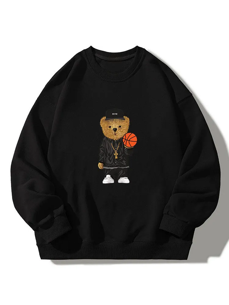 Basketball Bear Print Crew Neck Relaxed Sweatshirt sold by Hoooyi product image thumbnail 3