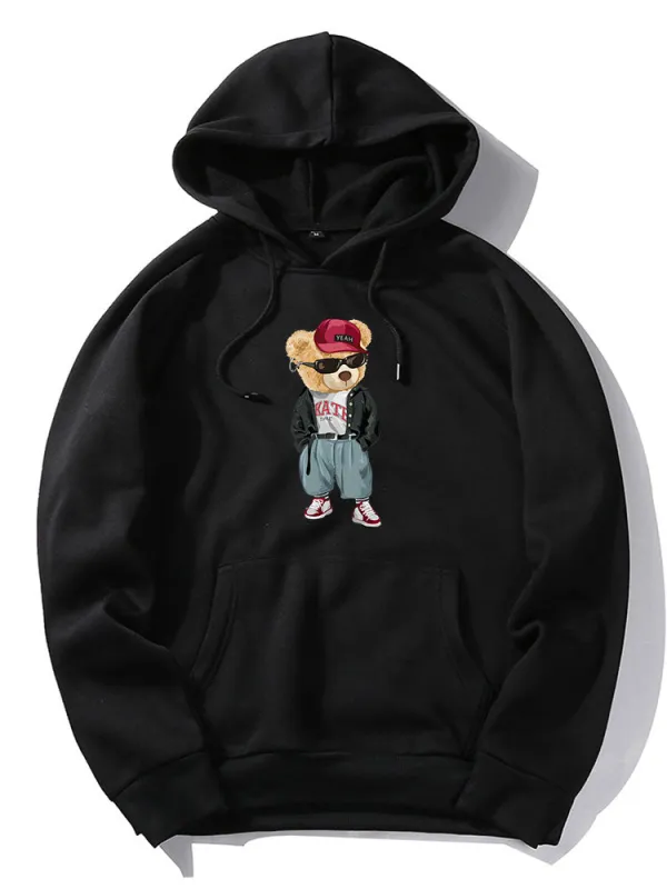 Hip Hop Style Bear Print Hoodie made by Hoooyi