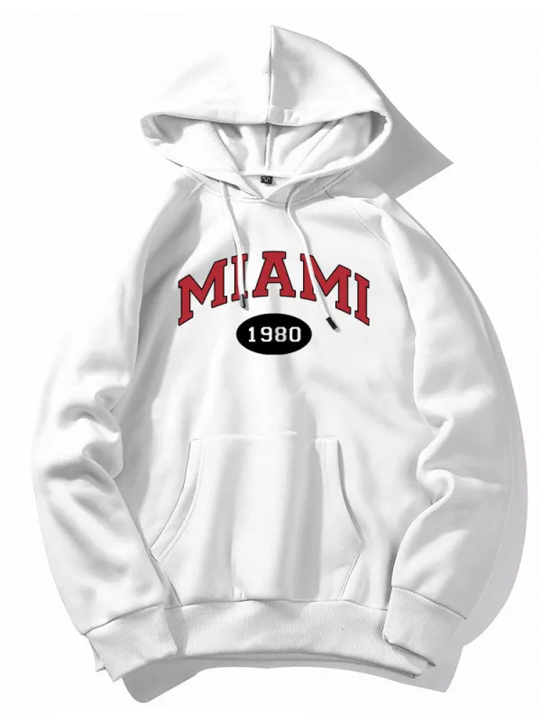 Miami Letter Print Hoodie made by Hoooyi