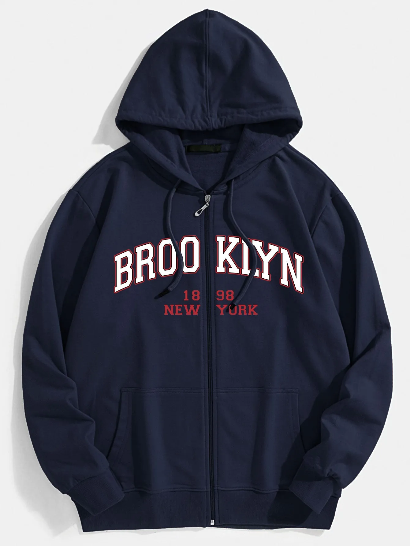 Brooklyn Print Kangaroo Pocket Zip Through Hoodie sold by Hoooyi