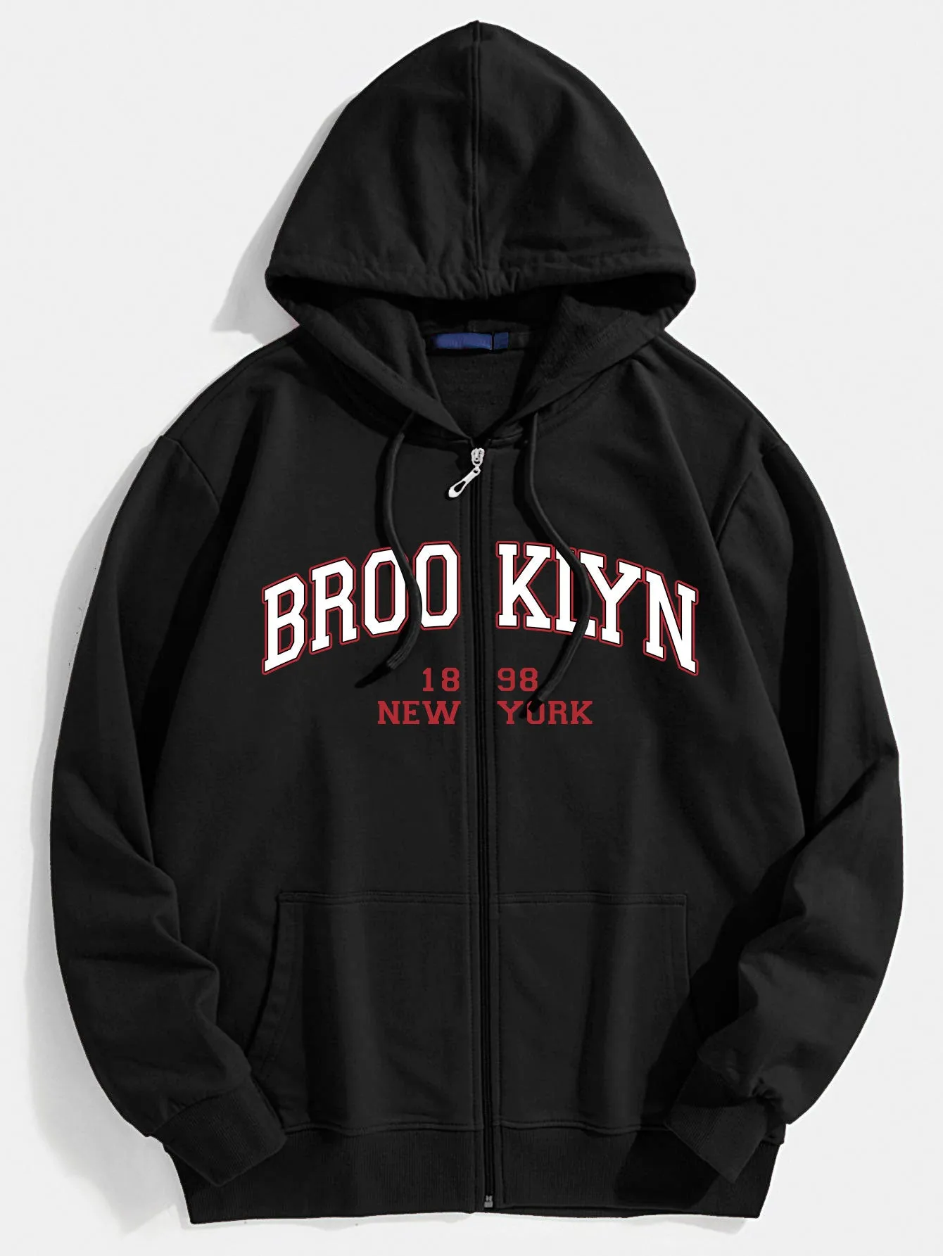 Brooklyn Print Kangaroo Pocket Zip Through Hoodie sold by Hoooyi product image thumbnail 2