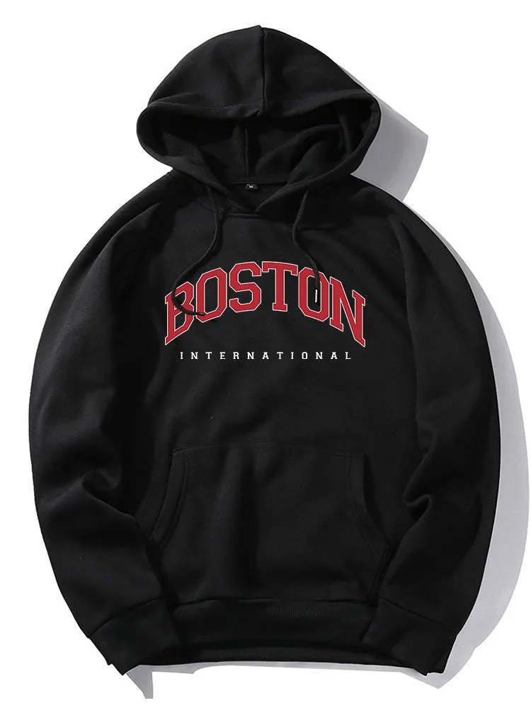 Boston Letter Print Hoodies sold by Hoooyi