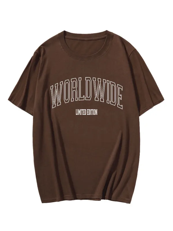 Worldwide Letter Print T-Shirt sold by Hoooyi