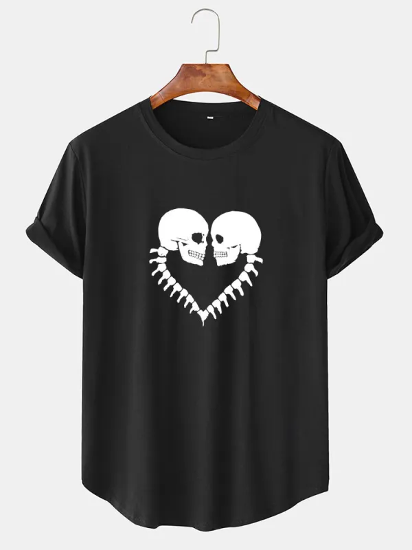 Skull Print Arc Hem T-Shirt sold by Hoooyi