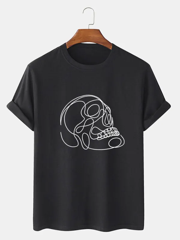 Skull Line Print T-Shirt sold by Hoooyi