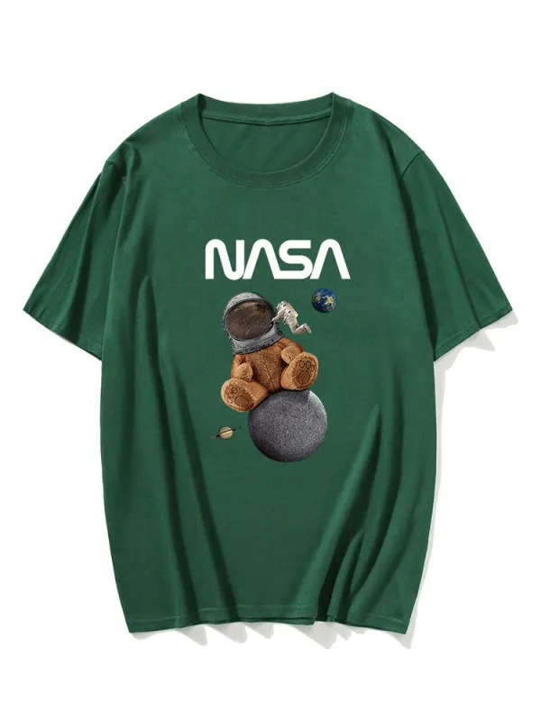 Space Bear Print T-Shirt made by Hoooyi