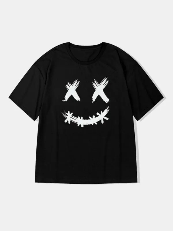 Smile Face Graphic Cotton T-Shirts sold by Hoooyi