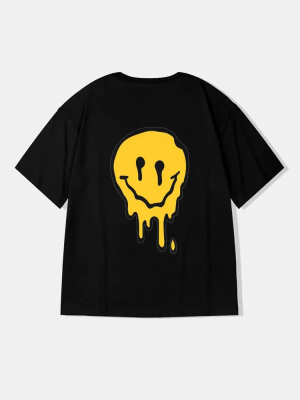 Smile Face Graphic Cotton T-Shirts sold by Hoooyi