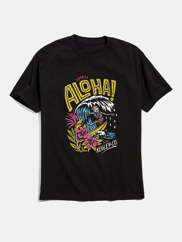 Surfing Skeleton Funny Graphic T-Shirts sold by Hoooyi