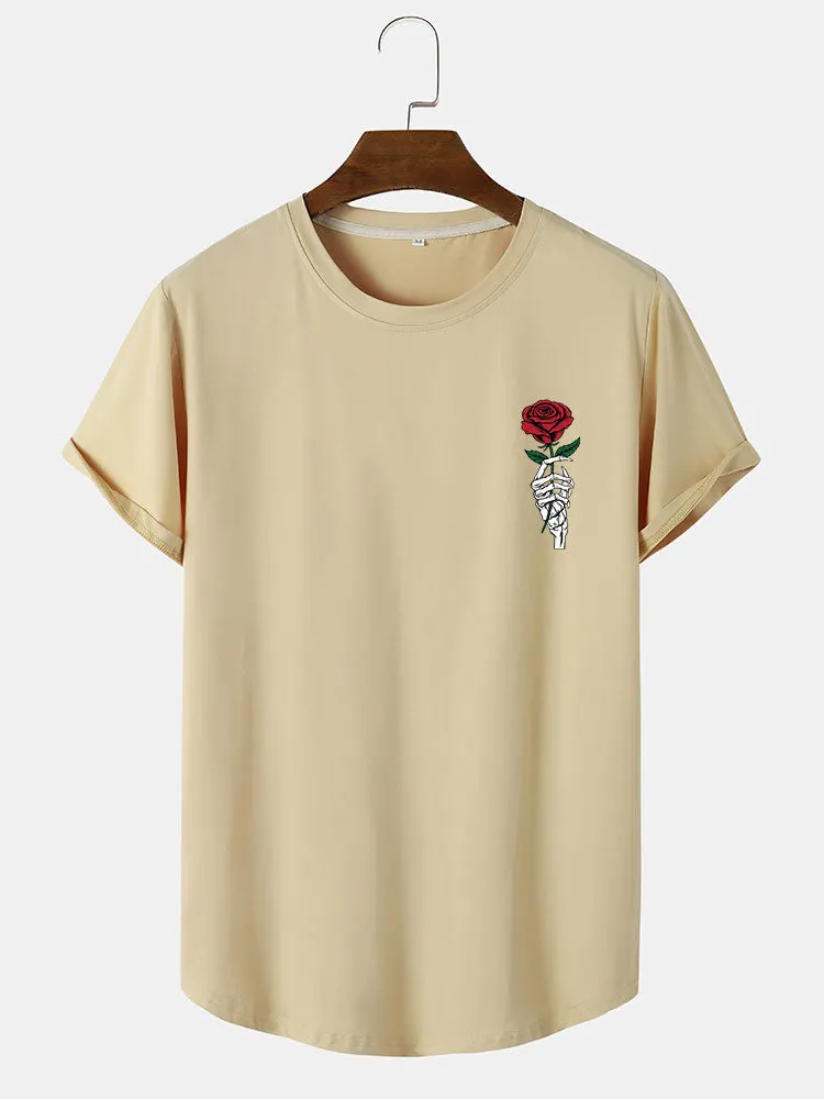 Rose Skull Hand Print Arc Hem T-Shirt sold by Hoooyi product image thumbnail 5