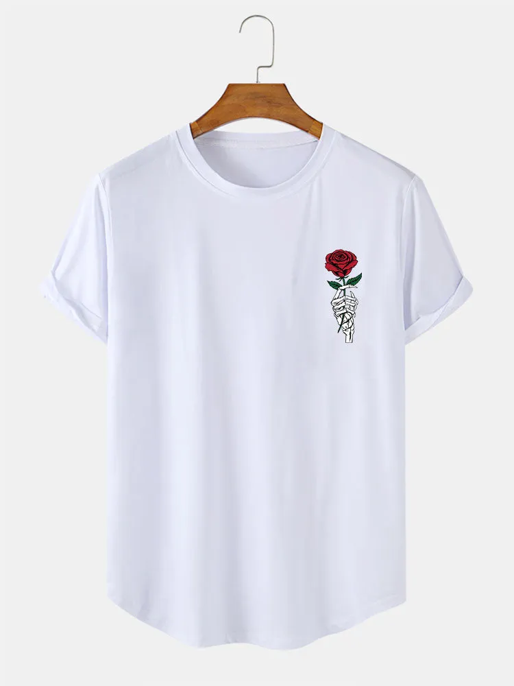 Rose Skull Hand Print Arc Hem T-Shirt sold by Hoooyi product image thumbnail 2