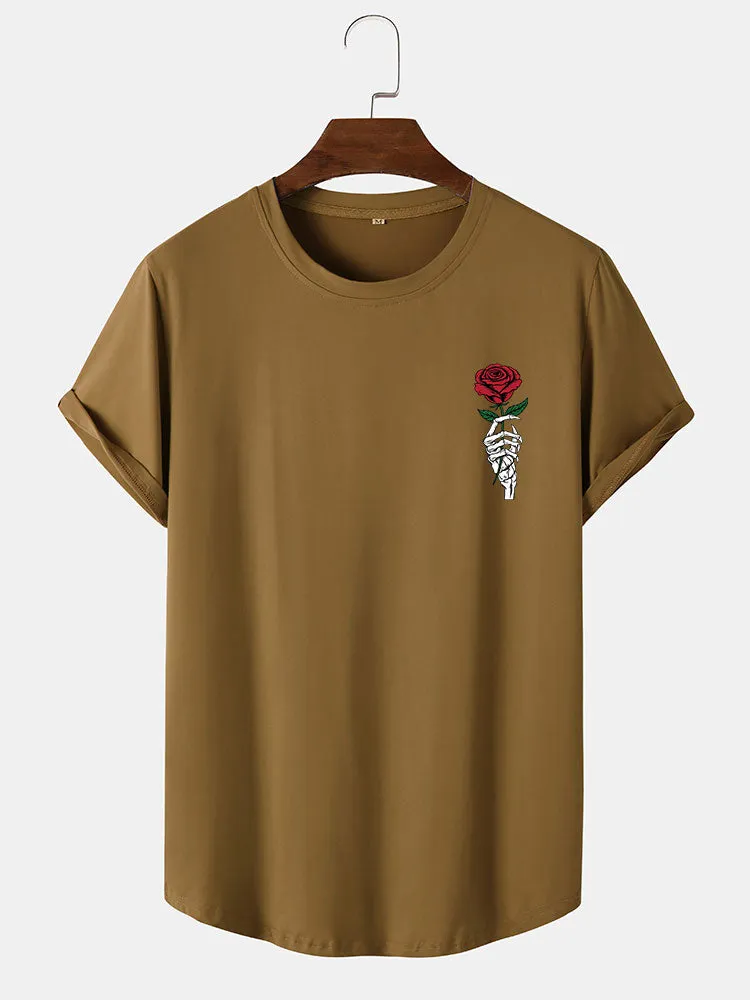 Rose Skull Hand Print Arc Hem T-Shirt sold by Hoooyi product image thumbnail 4
