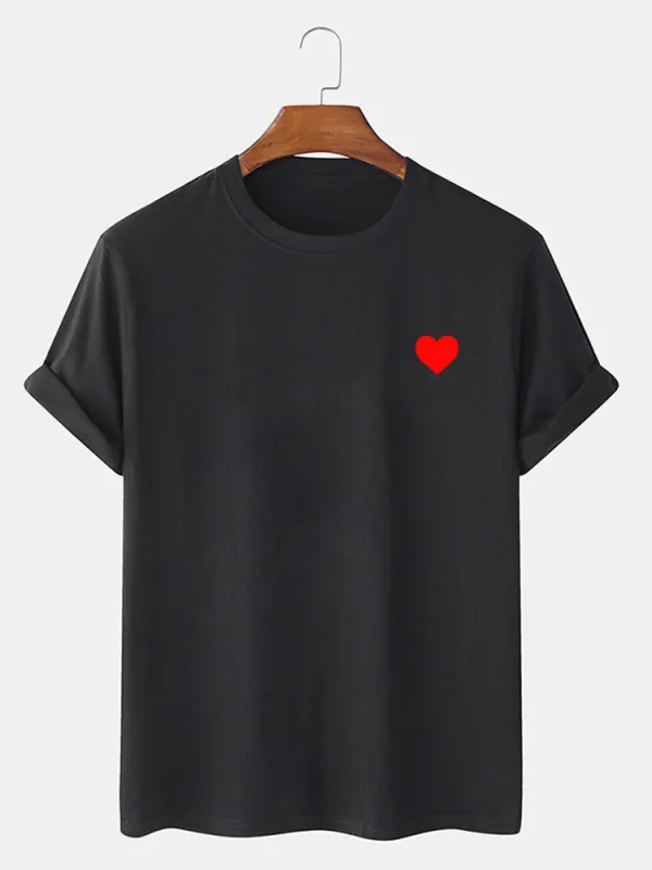 Red Heart Print T-Shirt sold by Hoooyi