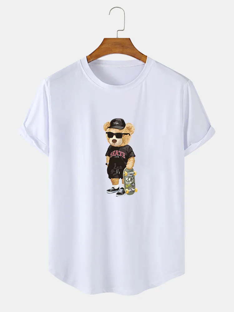Skate Bear Print Arc Hem T-Shirt sold by Hoooyi