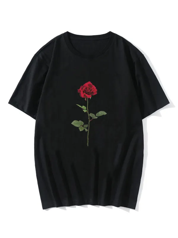 Rose Print T-Shirt sold by Hoooyi