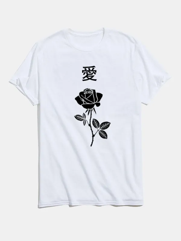 Rose Graphic Short Sleeve T-shirts sold by Hoooyi