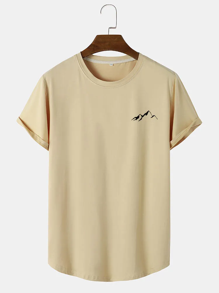 Mountain Graphic Print Arc Hem T-Shirt sold by Hoooyi