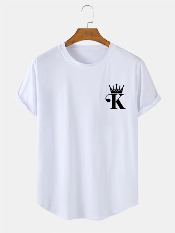 King Crown Print Arc Hem T-Shirt sold by Hoooyi