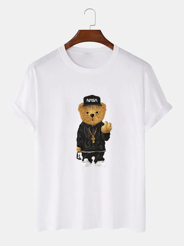 Hip Hop Bear Print T-Shirt made by Hoooyi