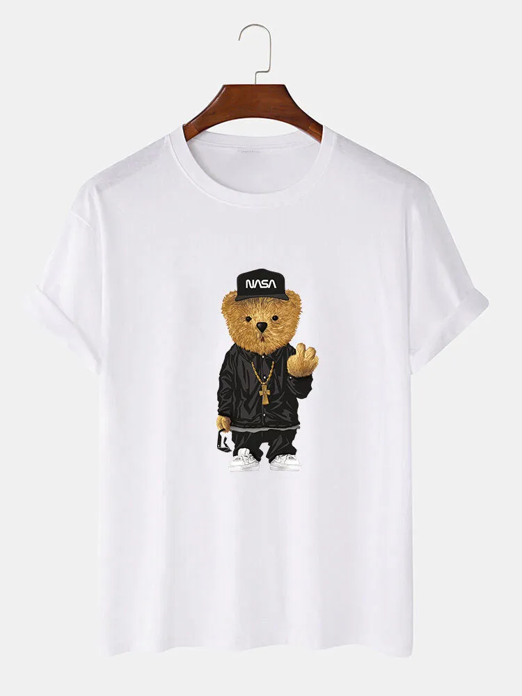 Hip Hop Bear Print T-Shirt sold by Hoooyi