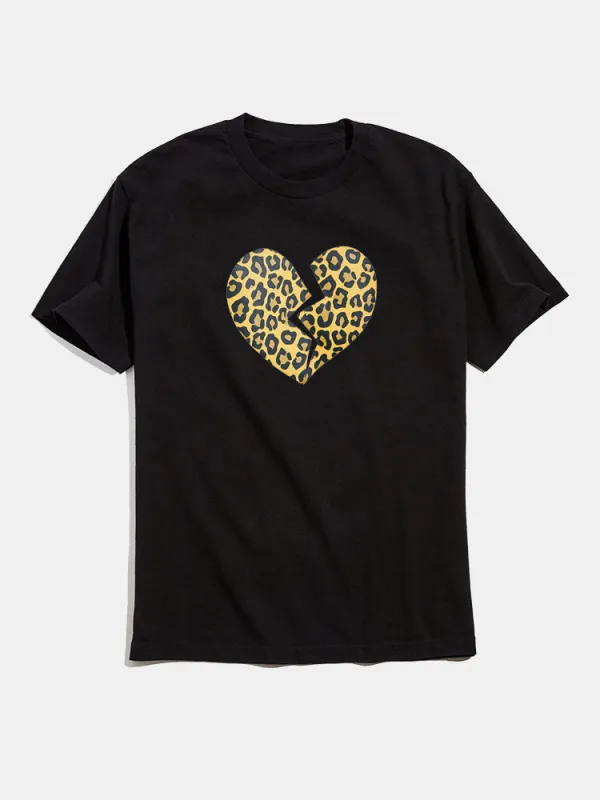 Heart Broken Leopard Print T-shirts sold by Hoooyi