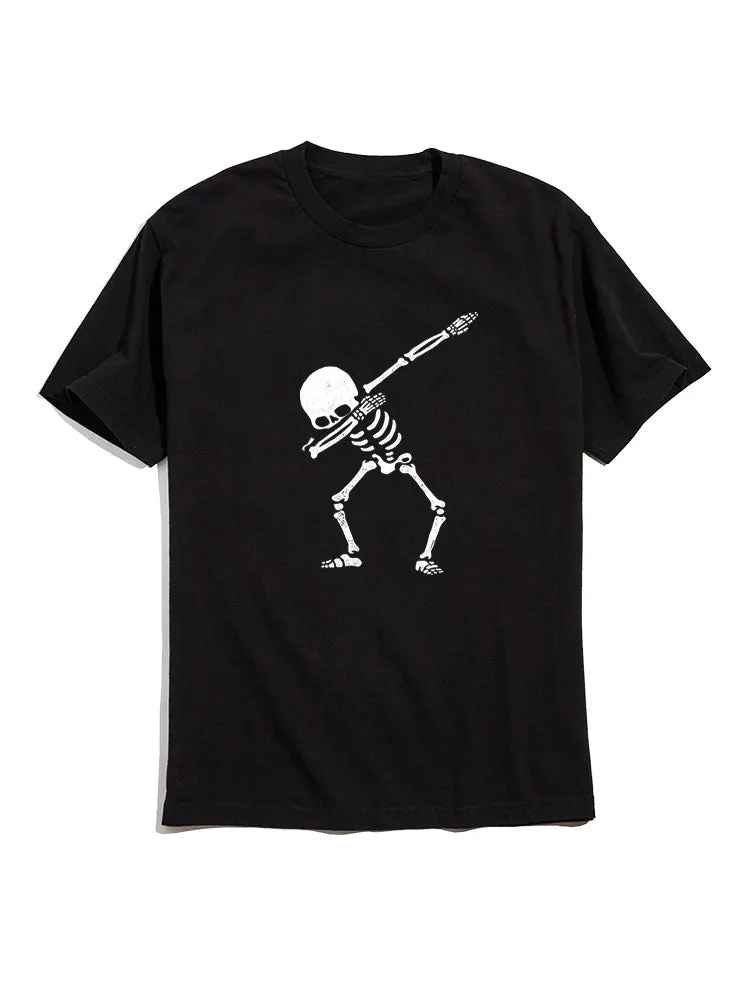 Cool Skeleton Graphic Crew Neck T-Shirts sold by Hoooyi