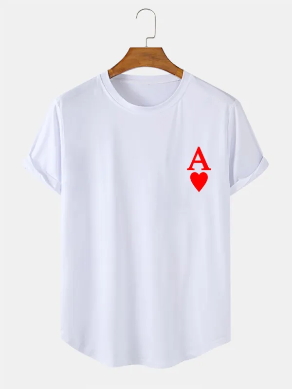 Ace of Hearts Print Arc Hem T-Shirt sold by Hoooyi
