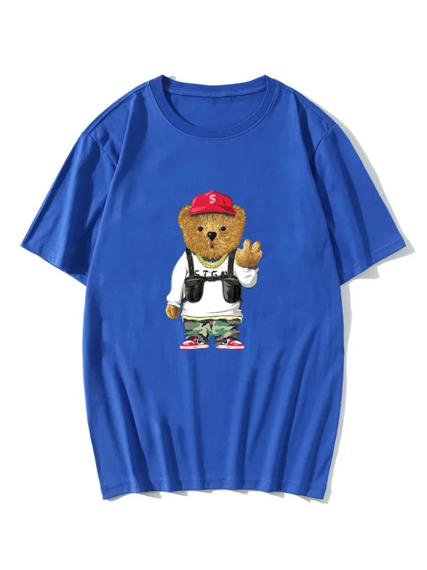 Cartoon Bear Print T-Shirt sold by Hoooyi