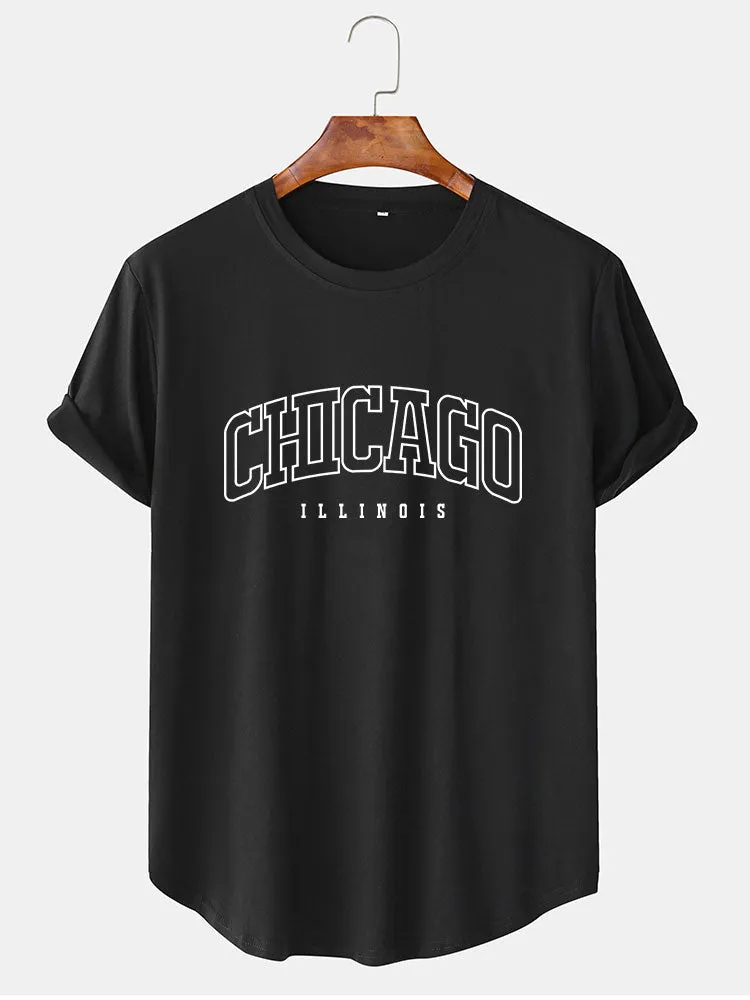 Chicago Print Arc Hem T-Shirt sold by Hoooyi