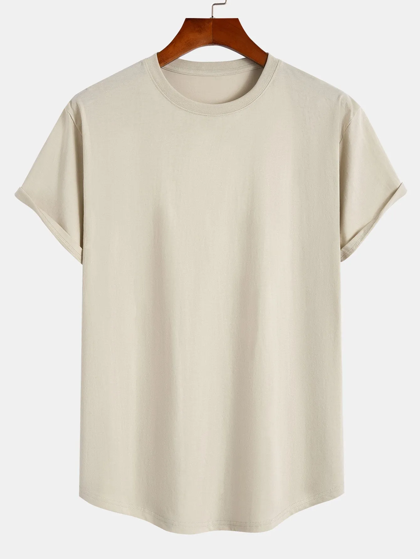 Basic Cotton Arc Hem T-Shirt sold by Hoooyi product image thumbnail 5
