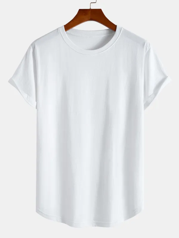 Basic Cotton Arc Hem T-Shirt sold by Hoooyi